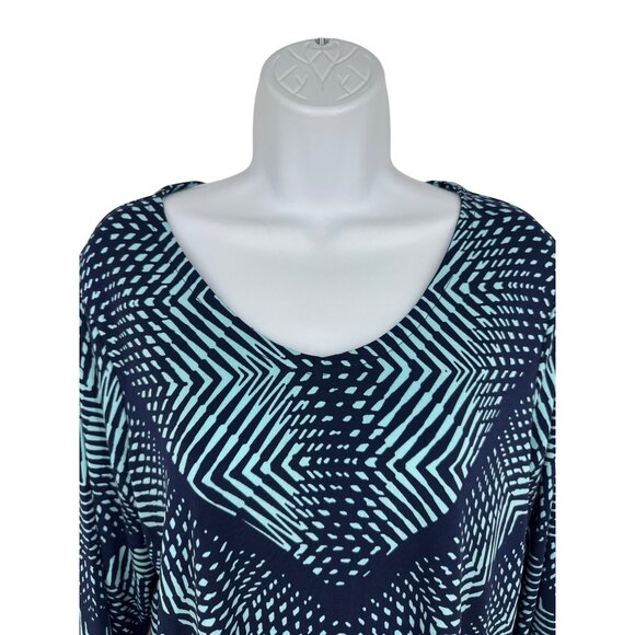 Chicos Womens Navy & Aqua Geometric Print 3/4 Sleeve Scoop Neck Top Size 1 US S - Picture 2 of 9